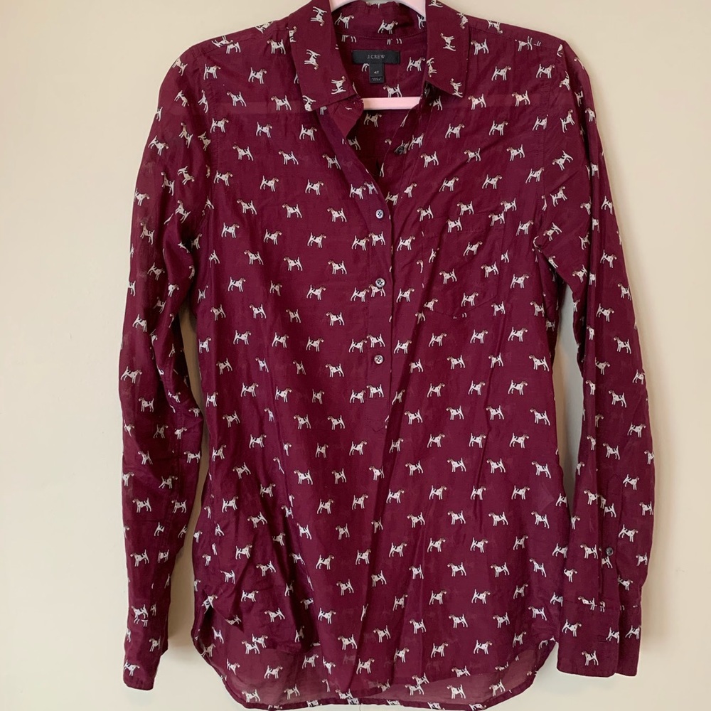 J Crew Terrier Print Popover Blouse